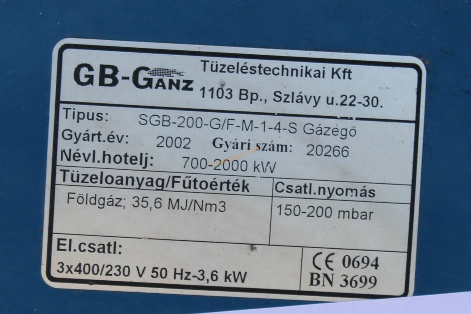 Gázégő - GB-Ganz, SGB-200-G/F-M-1-4-S 2