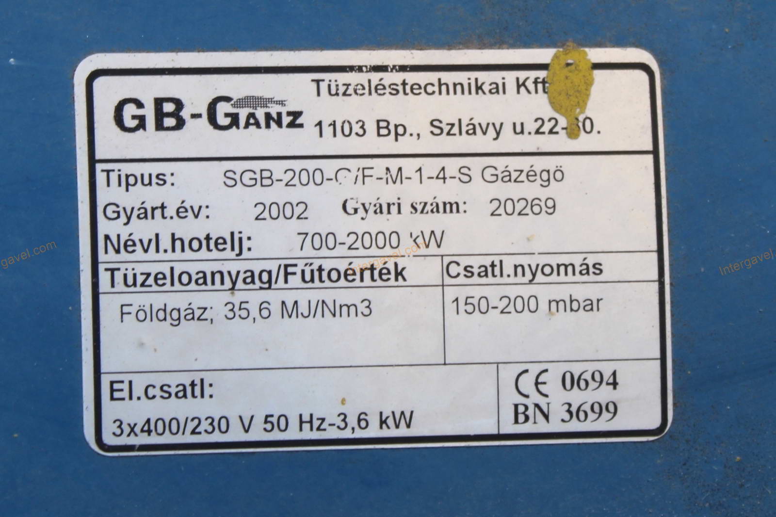 Gázégő - GB-Ganz, SGB-200-G/F-M-1-4-S 2