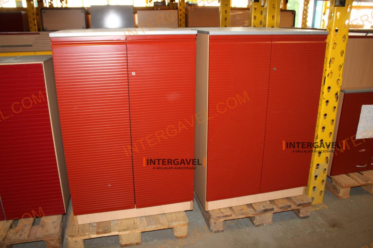 Polcos szekrény (piros ajtó-szürke/bükk tető rész-3 aktasoros)