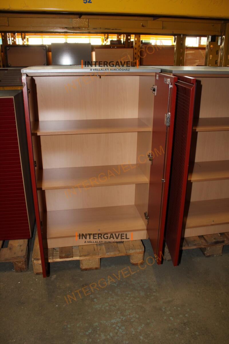 Polcos szekrény (piros ajtó-szürke/bükk tető rész-3 aktasoros) 2