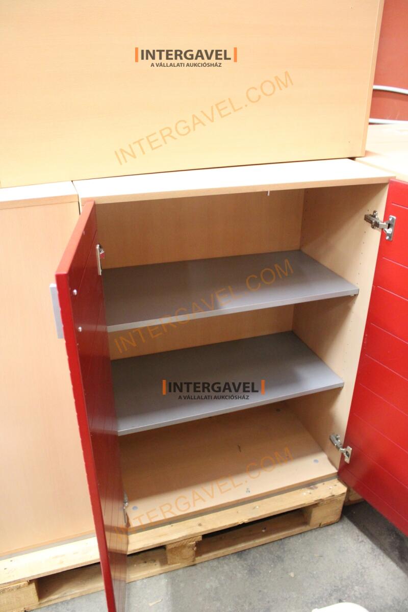 Polcos szekrény (piros ajtó-szürke/bükk tető rész-3 aktasoros) 15