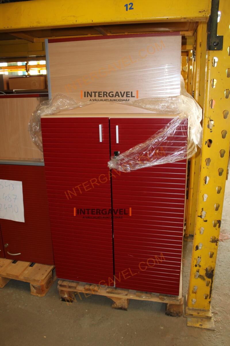 Polcos szekrény (piros ajtó-szürke/bükk tető rész-3 aktasoros) 16