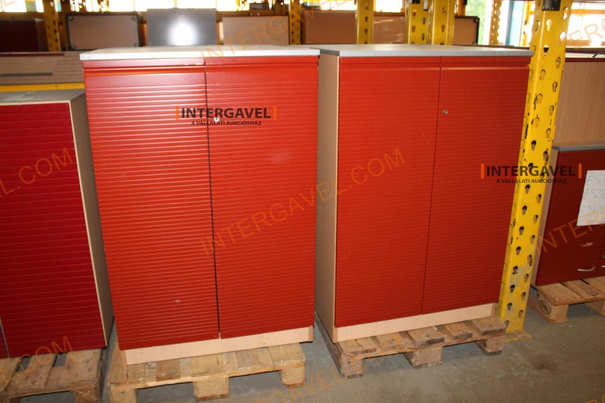 Polcos szekrény (piros ajtó-szürke/bükk tető rész-3 aktasoros)