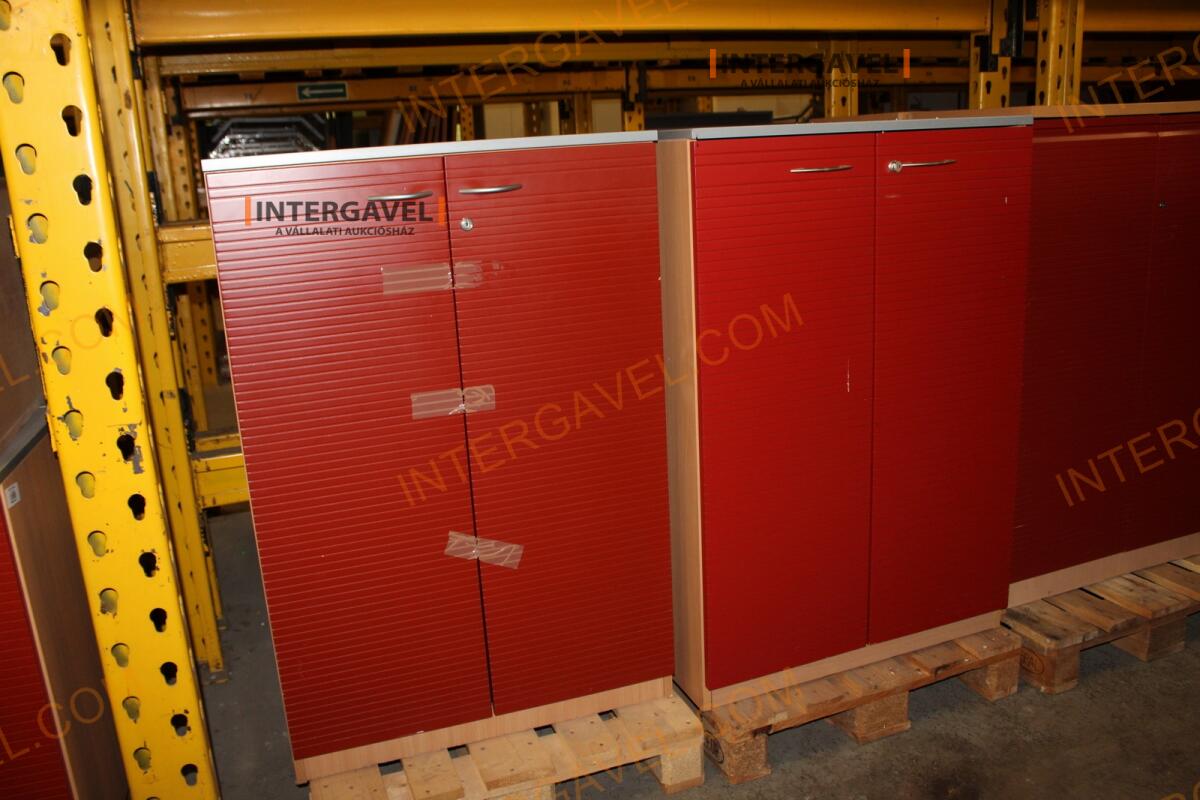 Polcos szekrény (piros ajtó-szürke/bükk tető rész-3 aktasoros) 6