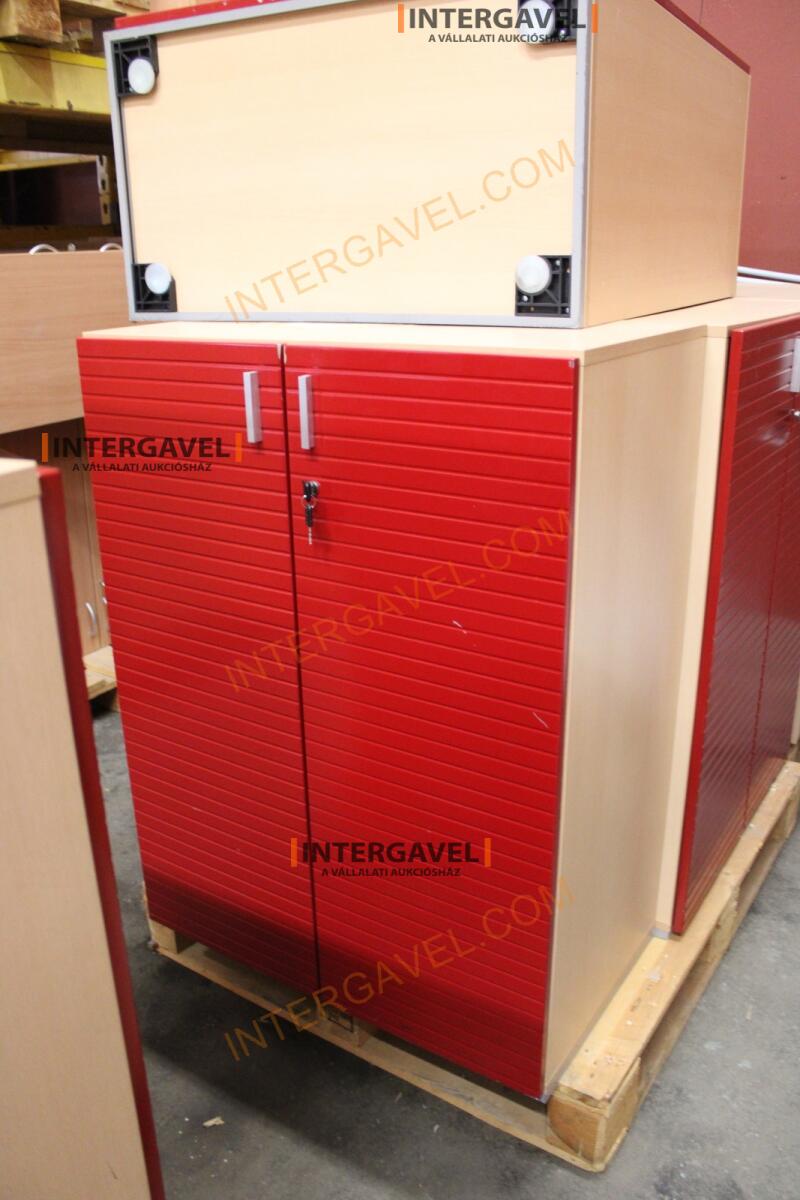 Polcos szekrény (piros ajtó-szürke/bükk tető rész-3 aktasoros) 14