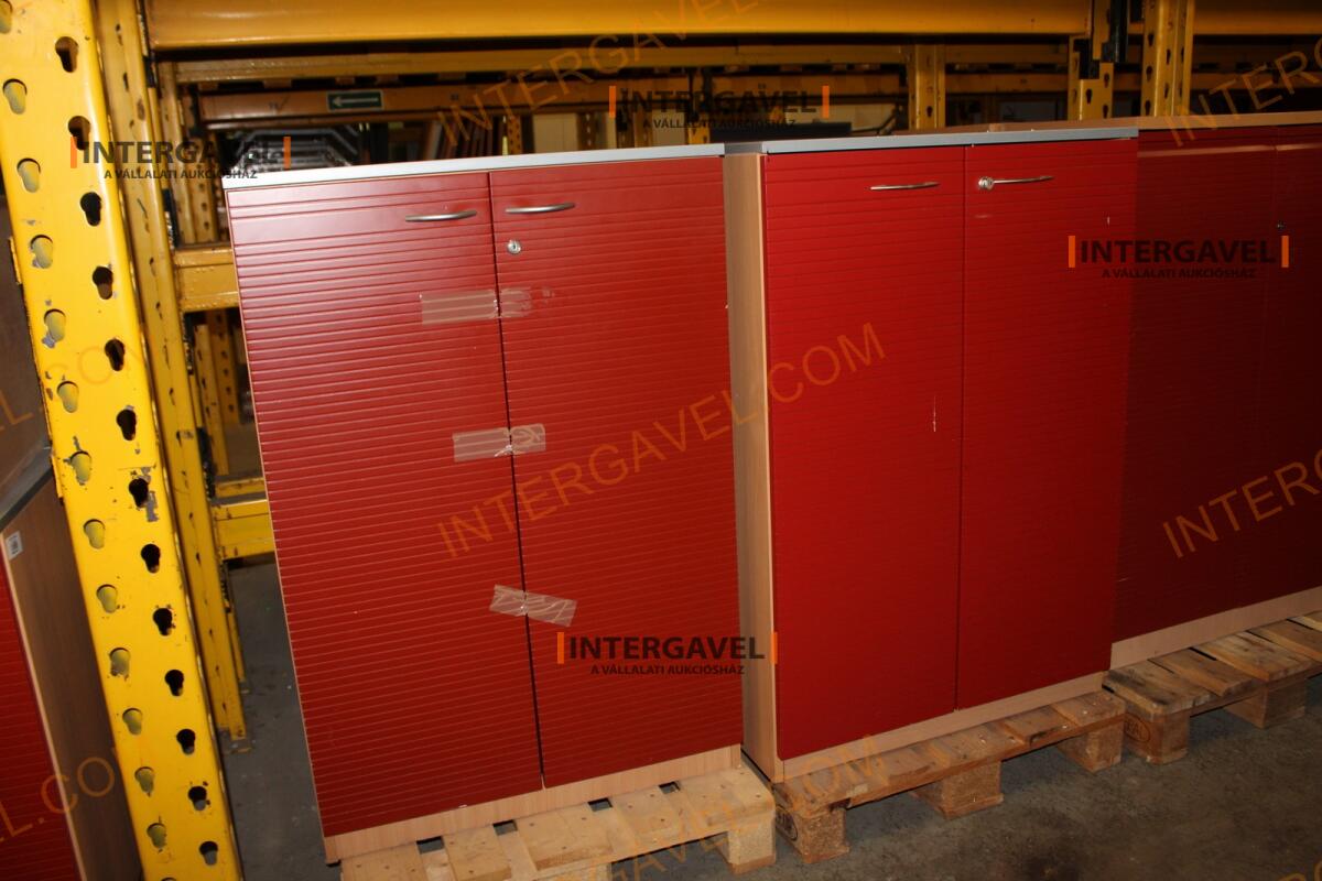 Polcos szekrény (piros ajtó-szürke/bükk tető rész-3 aktasoros) 6