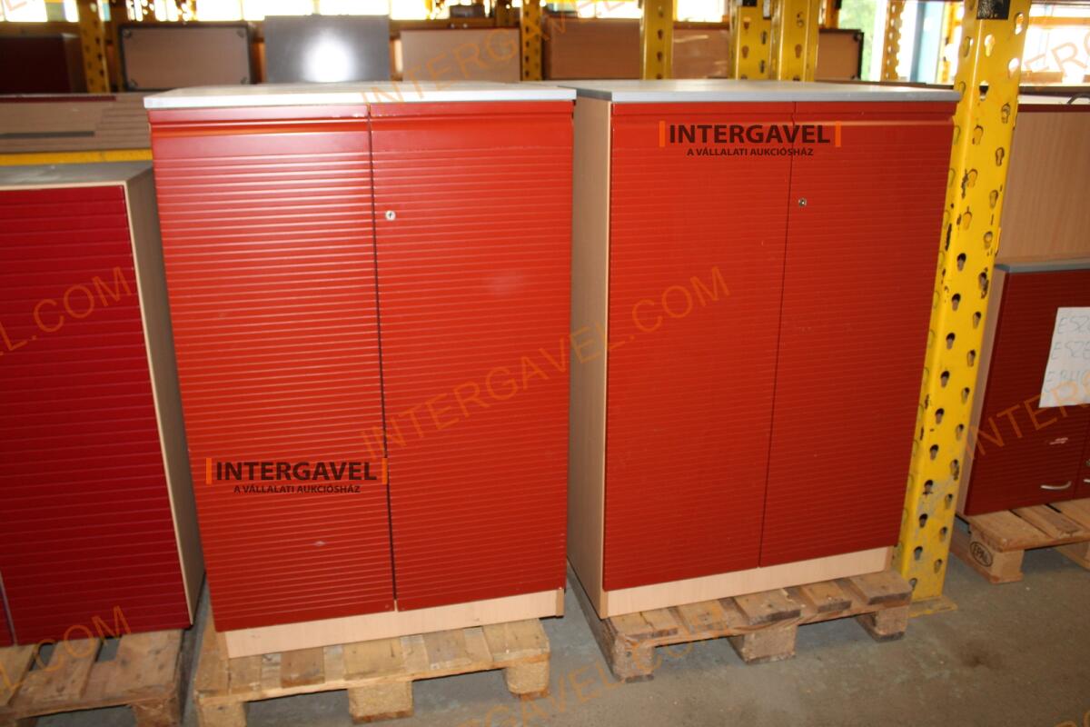 Polcos szekrény (piros ajtó-szürke/bükk tető rész-3 aktasoros)