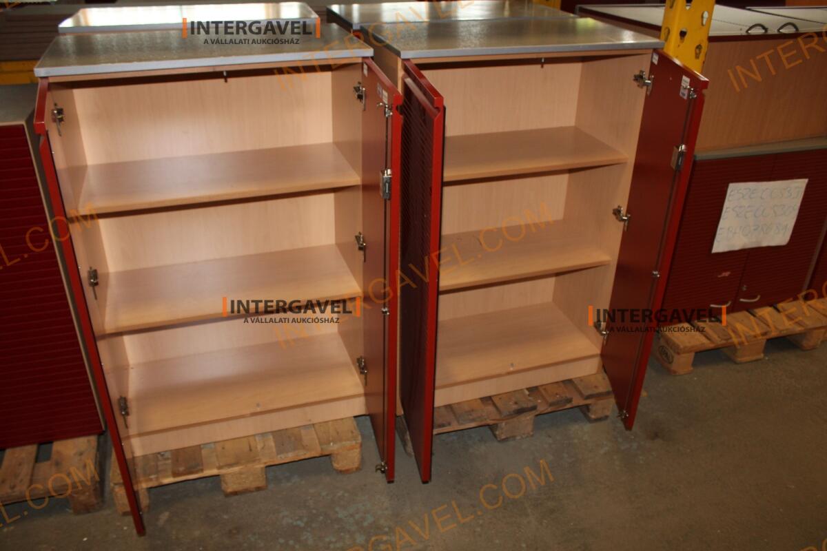 Polcos szekrény (piros ajtó-szürke/bükk tető rész-3 aktasoros) 3