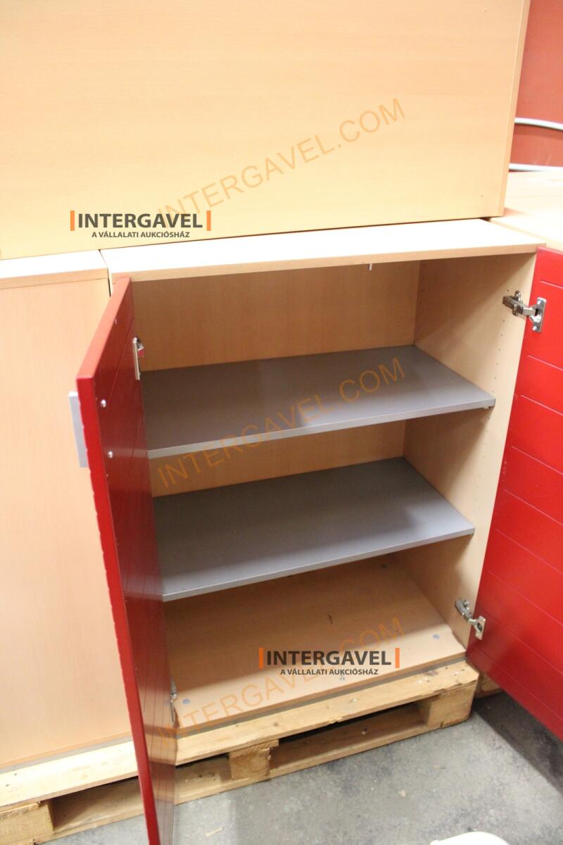 Polcos szekrény (piros ajtó-szürke/bükk tető rész-3 aktasoros) 15