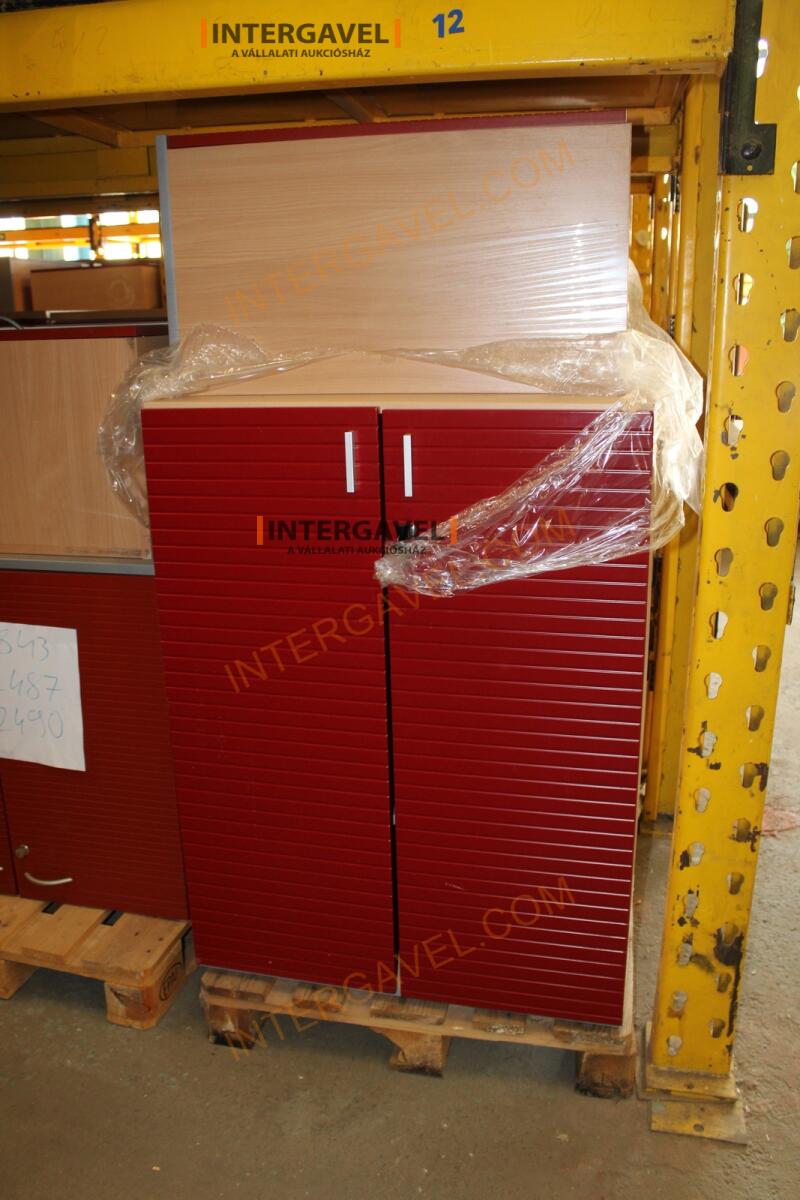 Polcos szekrény (piros ajtó-szürke/bükk tető rész-3 aktasoros) 16