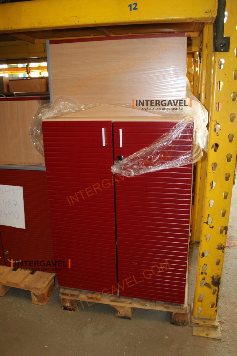 Polcos szekrény (piros ajtó-szürke/bükk tető rész-3 aktasoros) 16