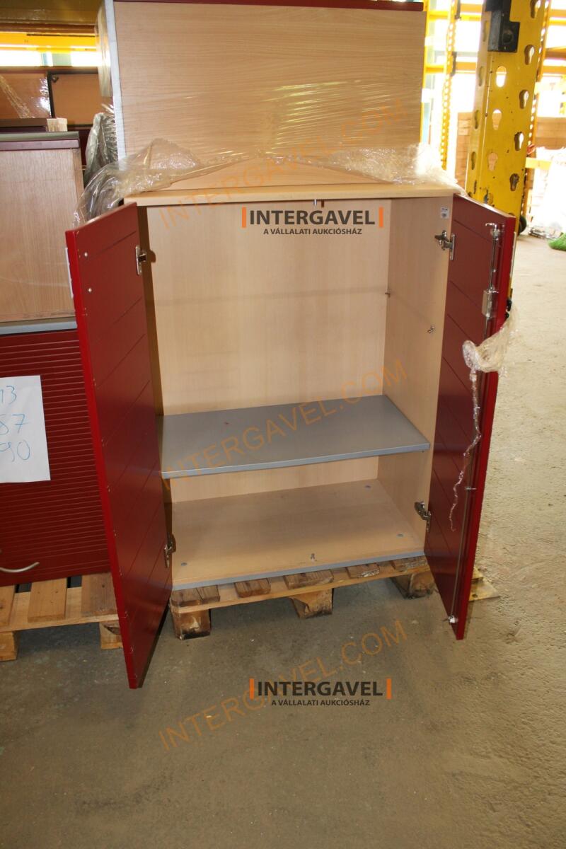 Polcos szekrény (piros ajtó-szürke/bükk tető rész-3 aktasoros) 17