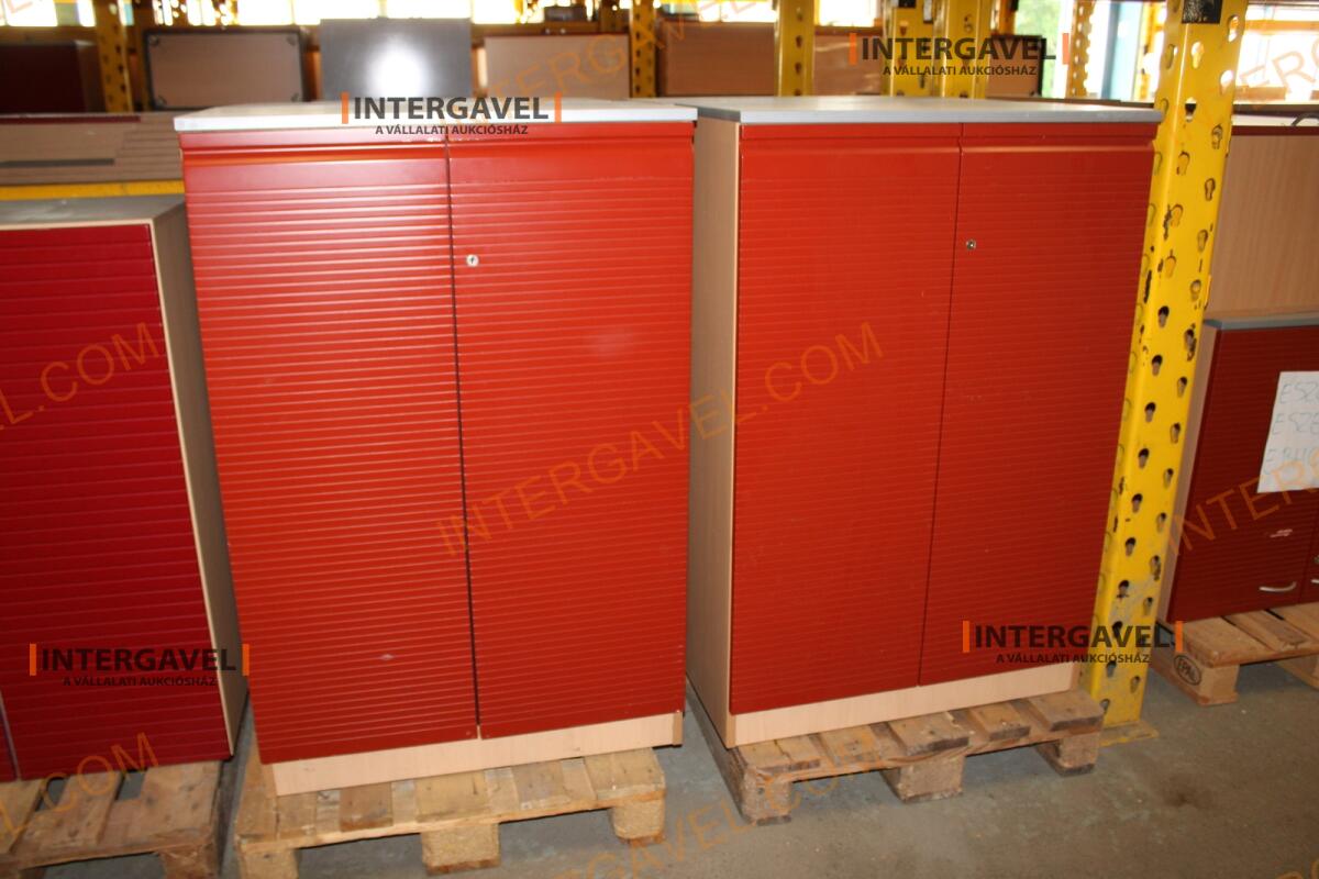 Polcos szekrény (piros ajtó-szürke/bükk tető rész-3 aktasoros)