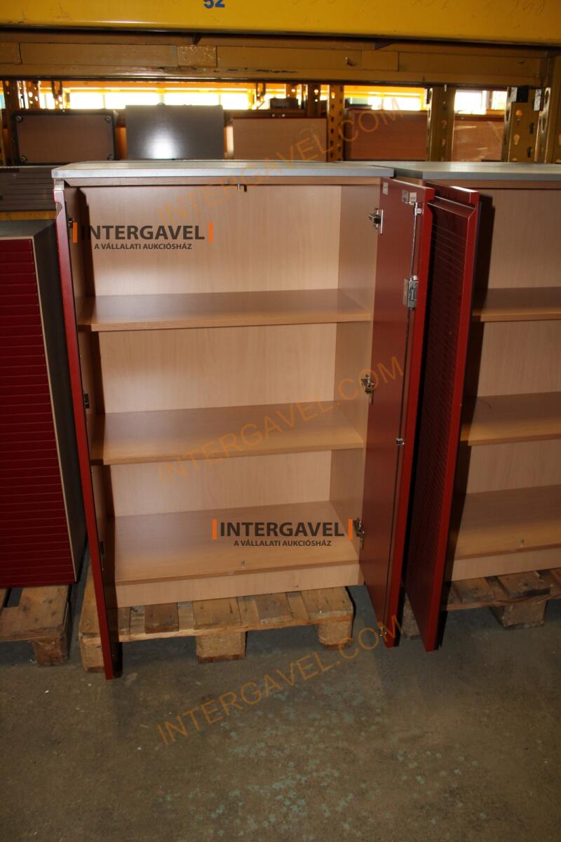 Polcos szekrény (piros ajtó-szürke/bükk tető rész-3 aktasoros) 2