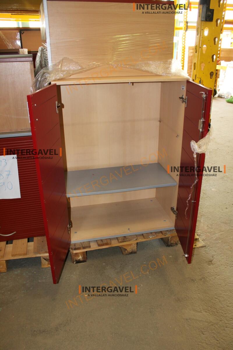 Polcos szekrény (piros ajtó-szürke/bükk tető rész-3 aktasoros) 17