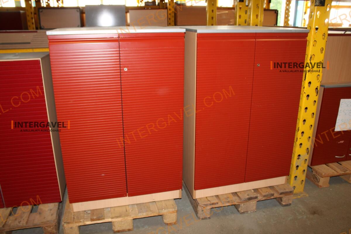 Polcos szekrény (piros ajtó-szürke/bükk tető rész-3 aktasoros)