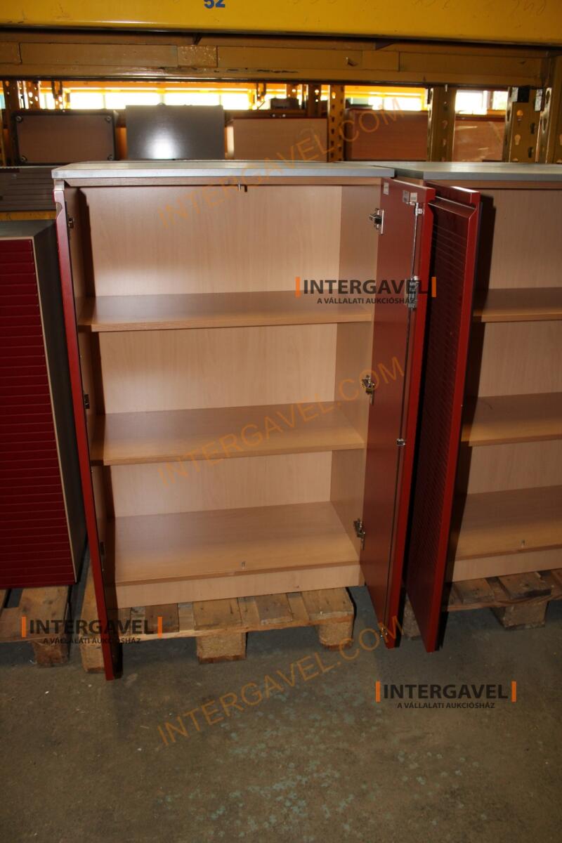 Polcos szekrény (piros ajtó-szürke/bükk tető rész-3 aktasoros) 2