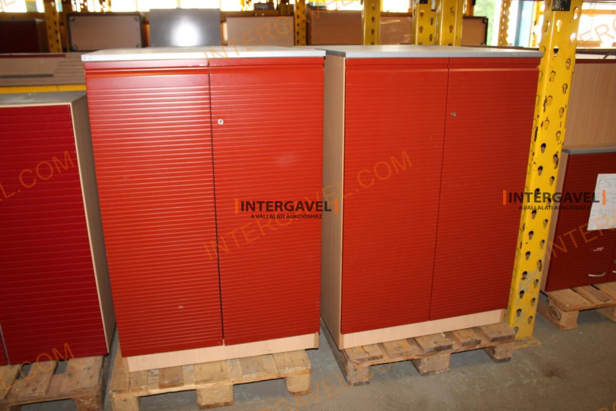 Polcos szekrény (piros ajtó-szürke/bükk tető rész-3 aktasoros)