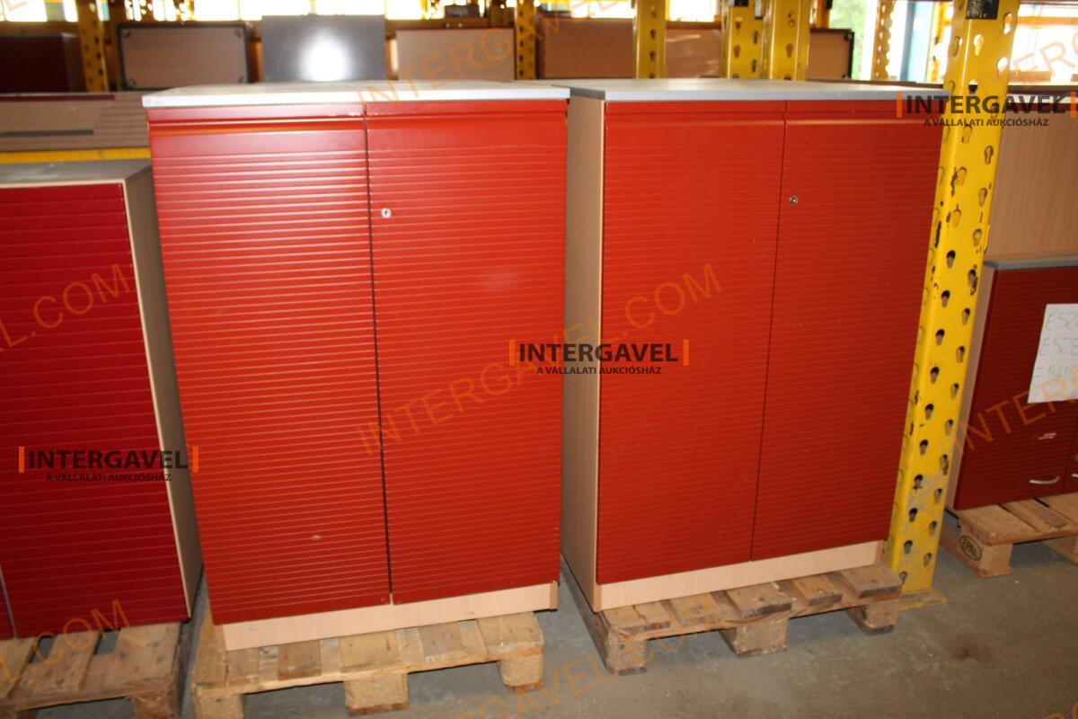 Polcos szekrény (piros ajtó-szürke/bükk tető rész-3 aktasoros)