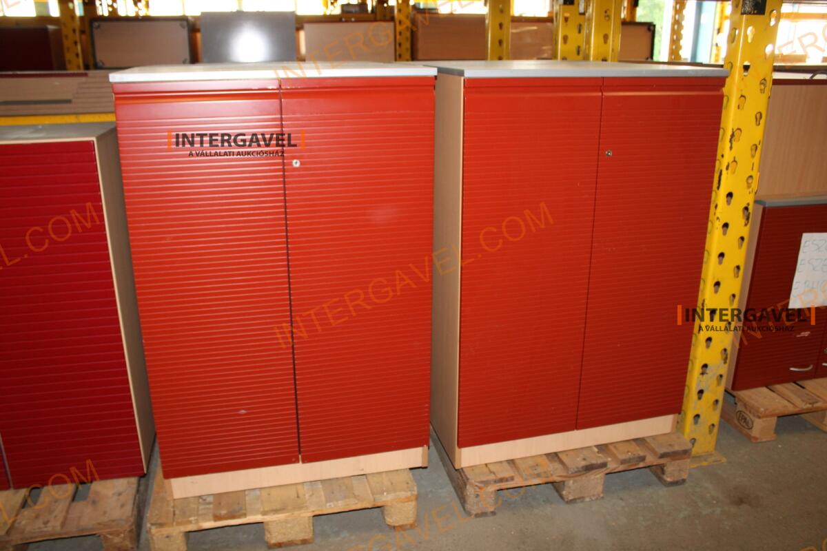 Polcos szekrény (piros ajtó-szürke/bükk tető rész-3 aktasoros)