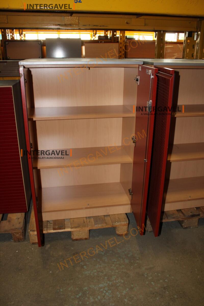 Polcos szekrény (piros ajtó-szürke/bükk tető rész-3 aktasoros) 2