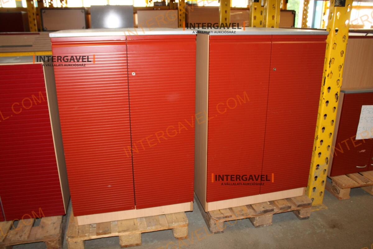 Polcos szekrény (piros ajtó-szürke/bükk tető rész-3 aktasoros)