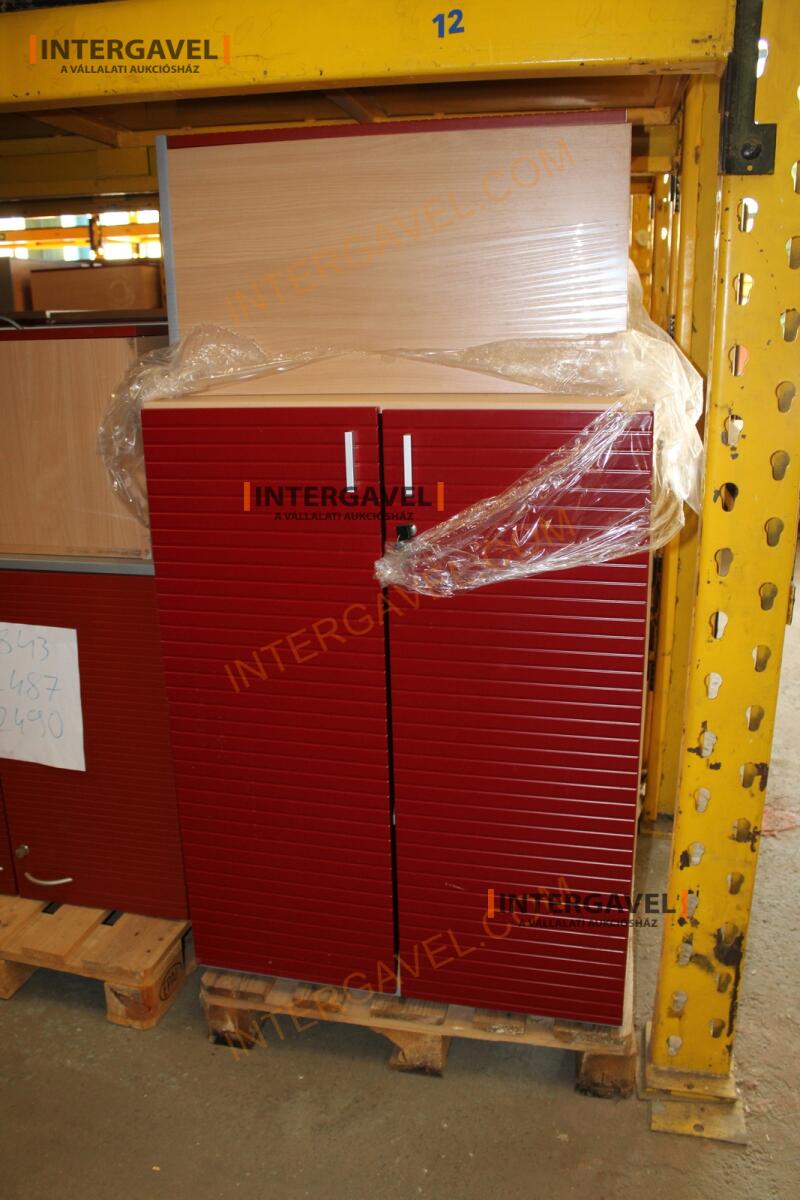 Polcos szekrény (piros ajtó-szürke/bükk tető rész-3 aktasoros) 16