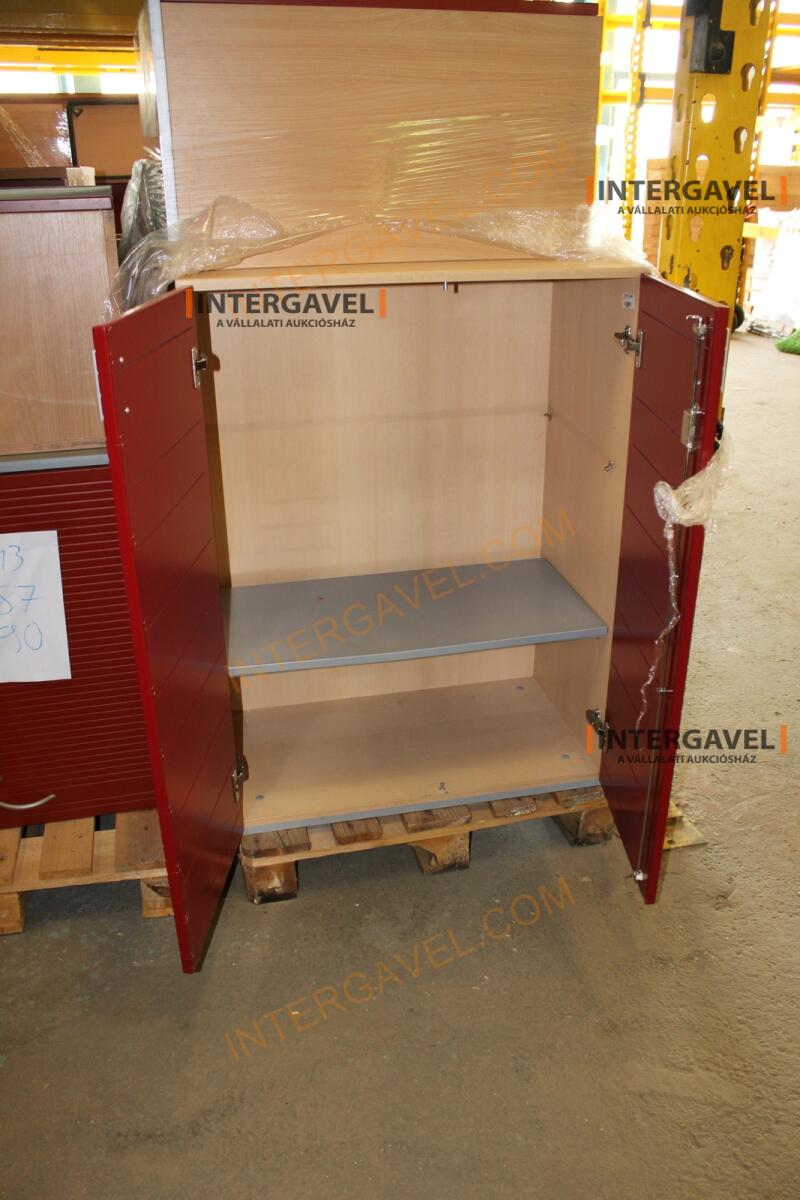 Polcos szekrény (piros ajtó-szürke/bükk tető rész-3 aktasoros) 17