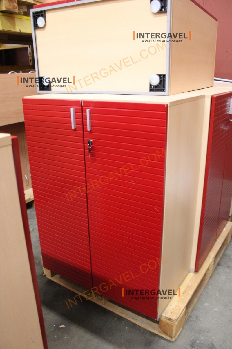 Polcos szekrény (piros ajtó-szürke/bükk tető rész-3 aktasoros) 14