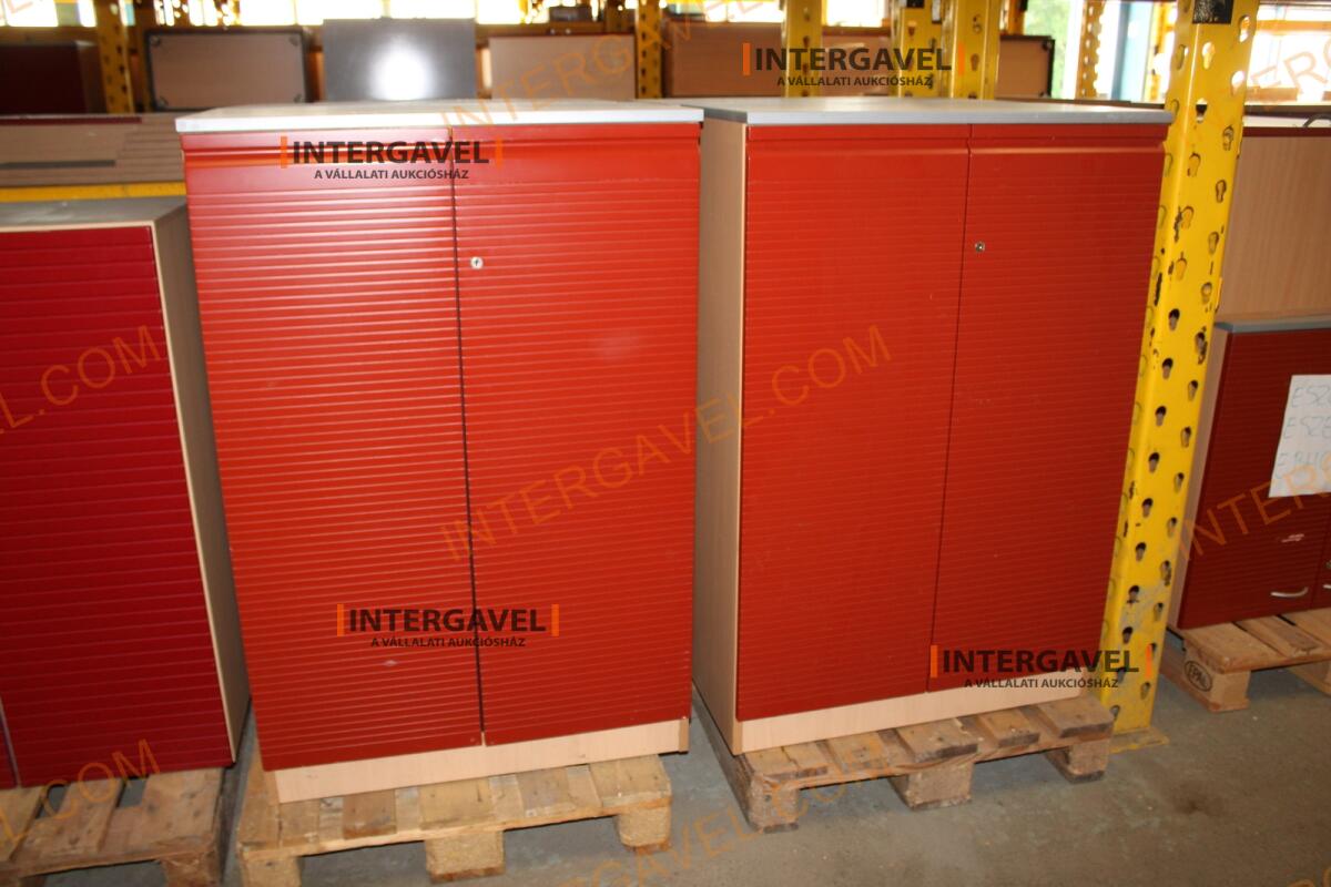 Polcos szekrény (piros ajtó-szürke/bükk tető rész-3 aktasoros)