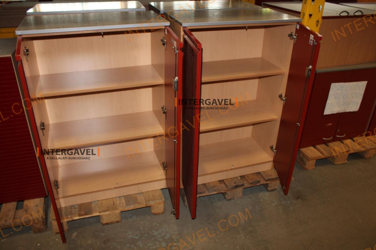 Polcos szekrény (piros ajtó-szürke/bükk tető rész-3 aktasoros) 3