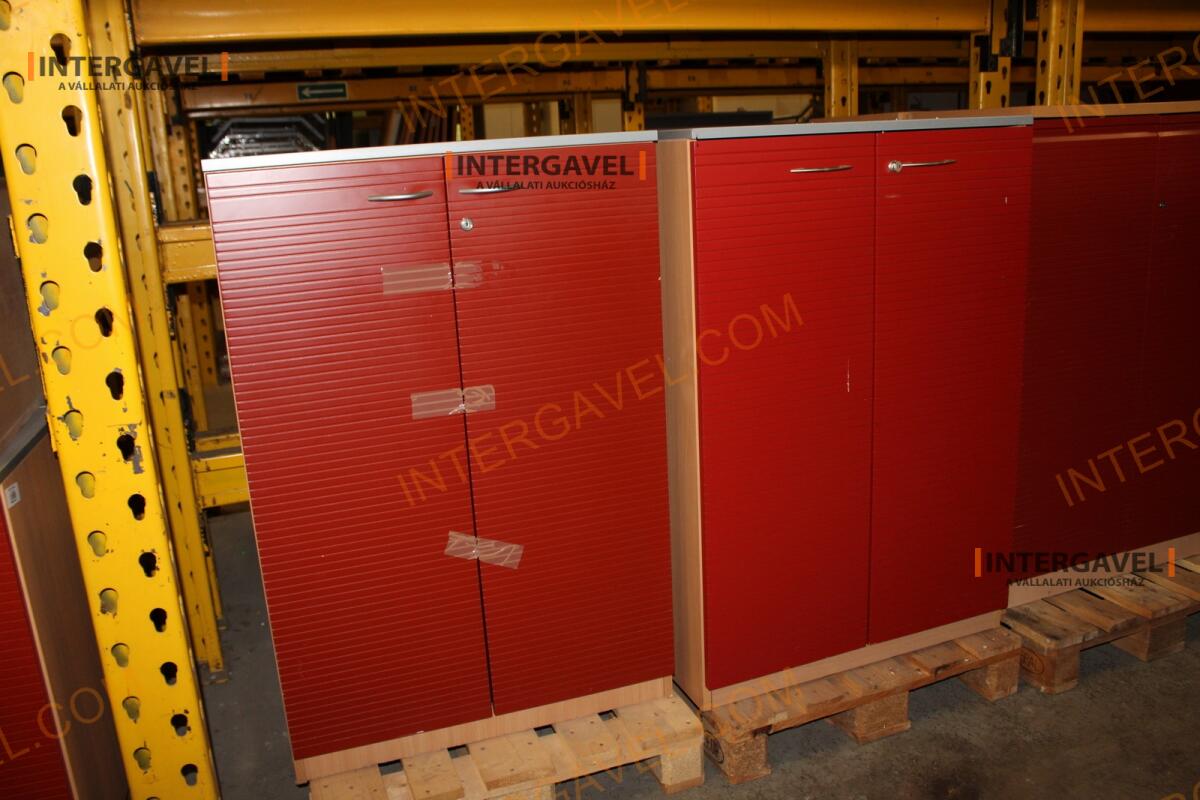 Polcos szekrény (piros ajtó-szürke/bükk tető rész-3 aktasoros) 6