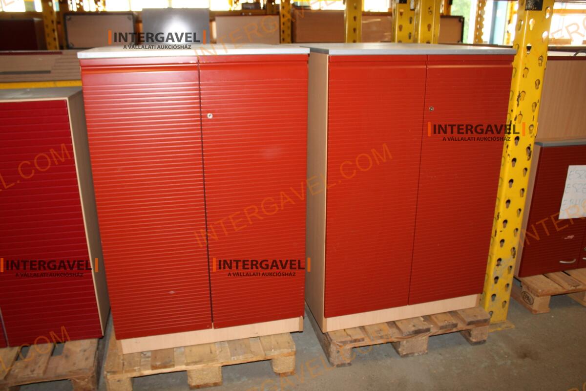 Polcos szekrény (piros ajtó-szürke/bükk tető rész-3 aktasoros)