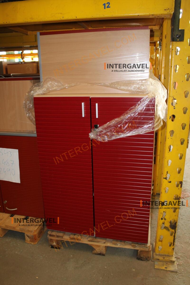 Polcos szekrény (piros ajtó-szürke/bükk tető rész-3 aktasoros) 16