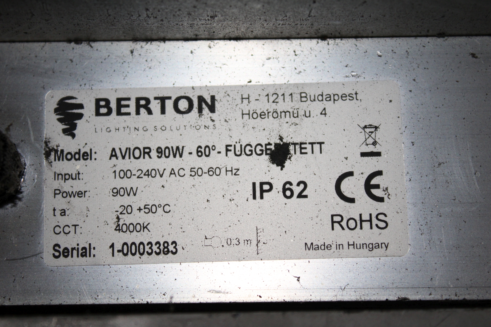 Berton higbay Led lámpa, driver-rel 8