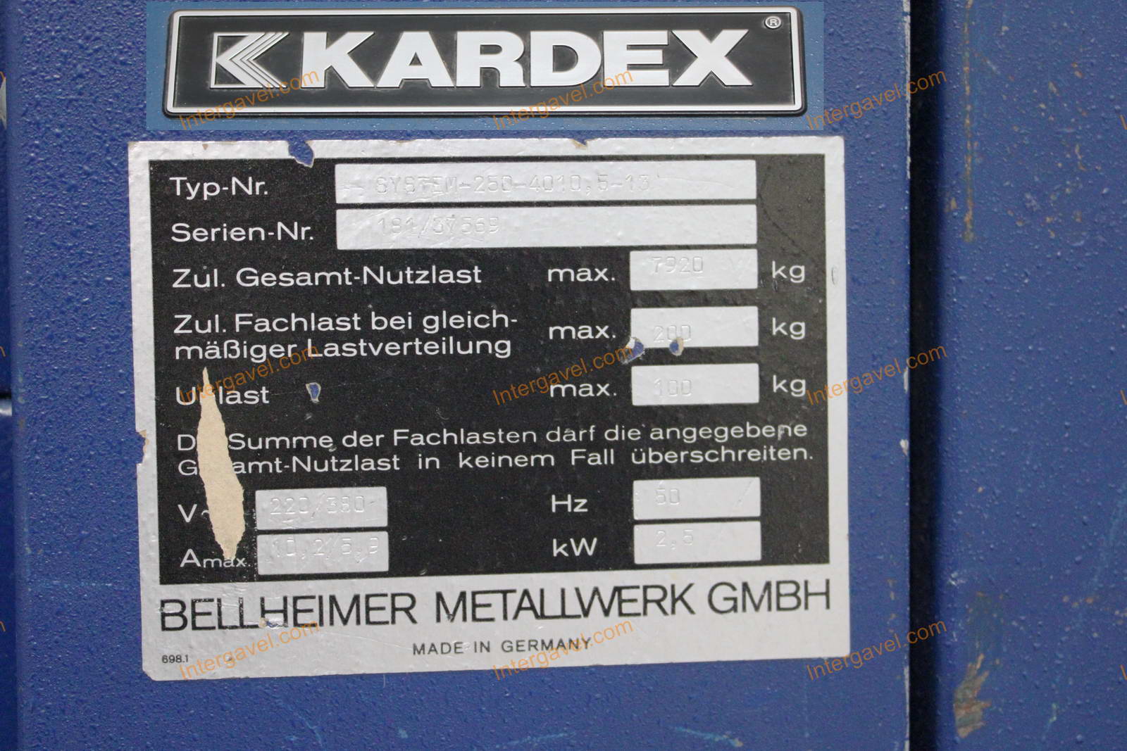 Automata polc - Bellheimer, Kardex System-250-4010,5- 13 2