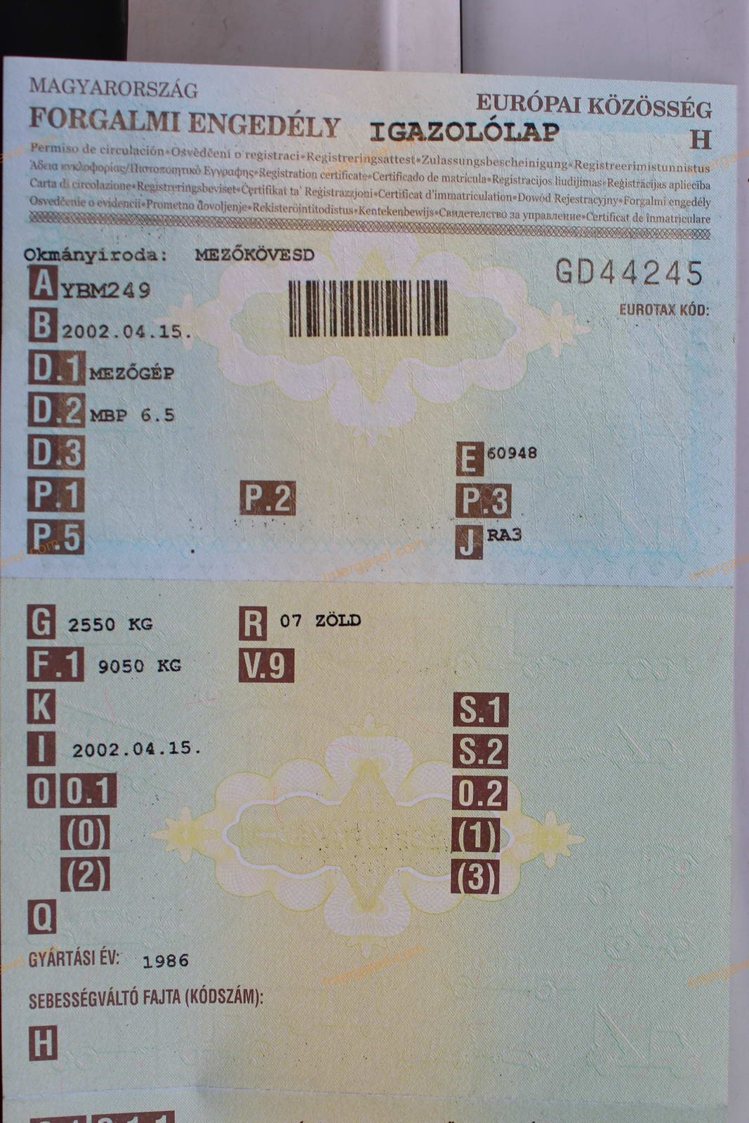 Pótkocsi - Mezőgép, MBP 6,5 2