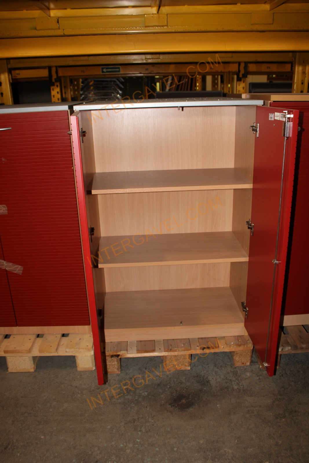 Shelf cabinet (red door-gray/beech top part-3 file rows) 8