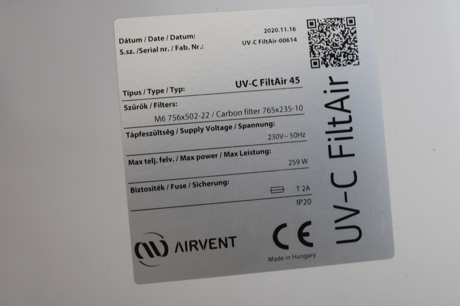 UV-C FiltAir45 légsterilizáló készülék 3