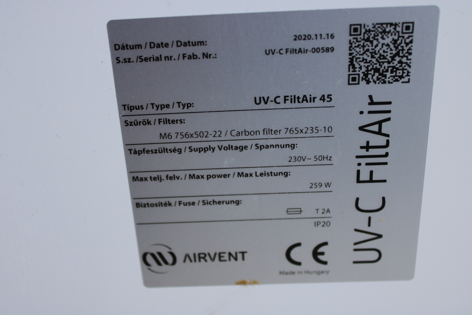 UV-C FiltAir45 légsterilizáló készülék 3