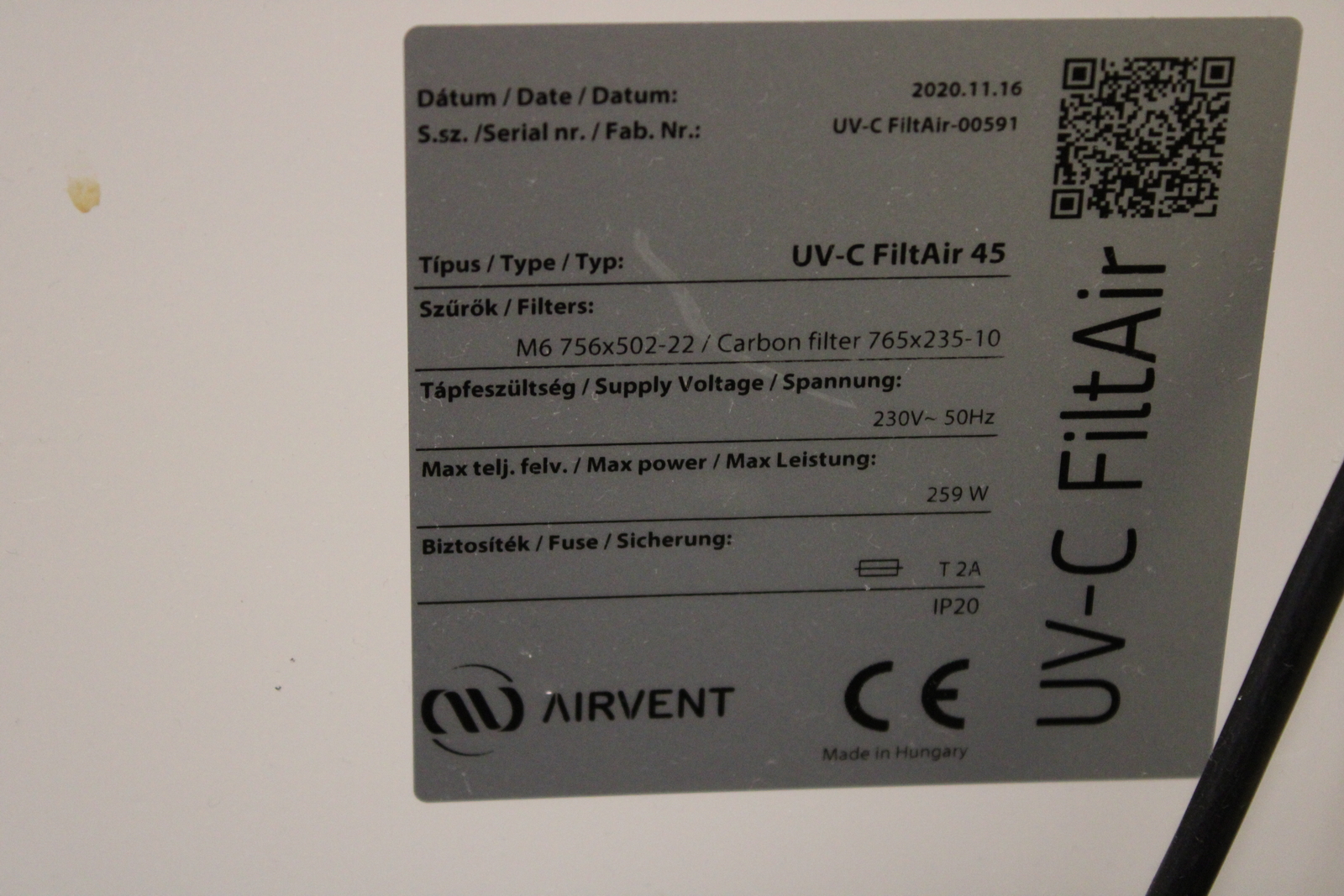 UV-C FiltAir45 légsterilizáló készülék 3