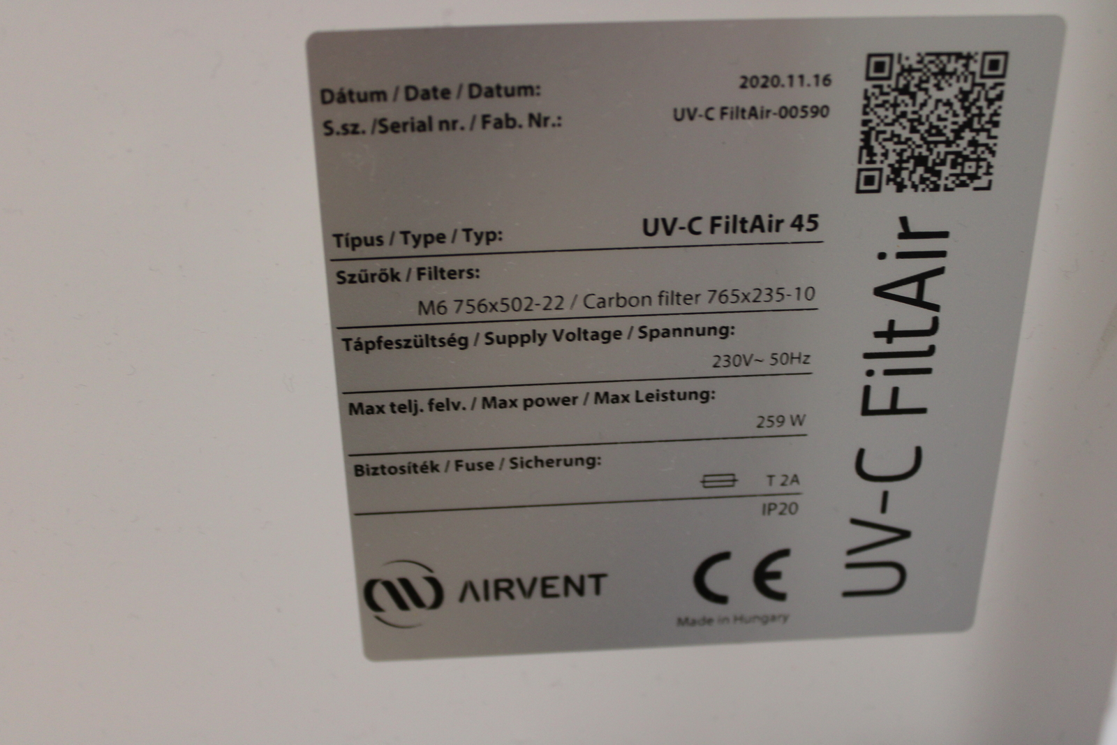 UV-C FiltAir45 légsterilizáló készülék 3