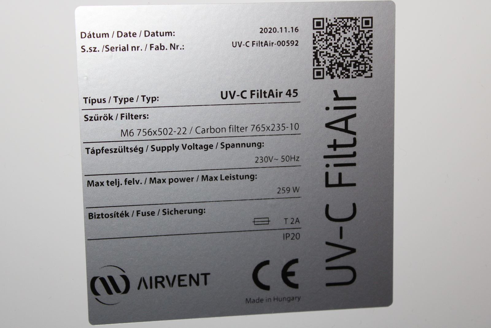 UV-C FiltAir45 légsterilizáló készülék 3