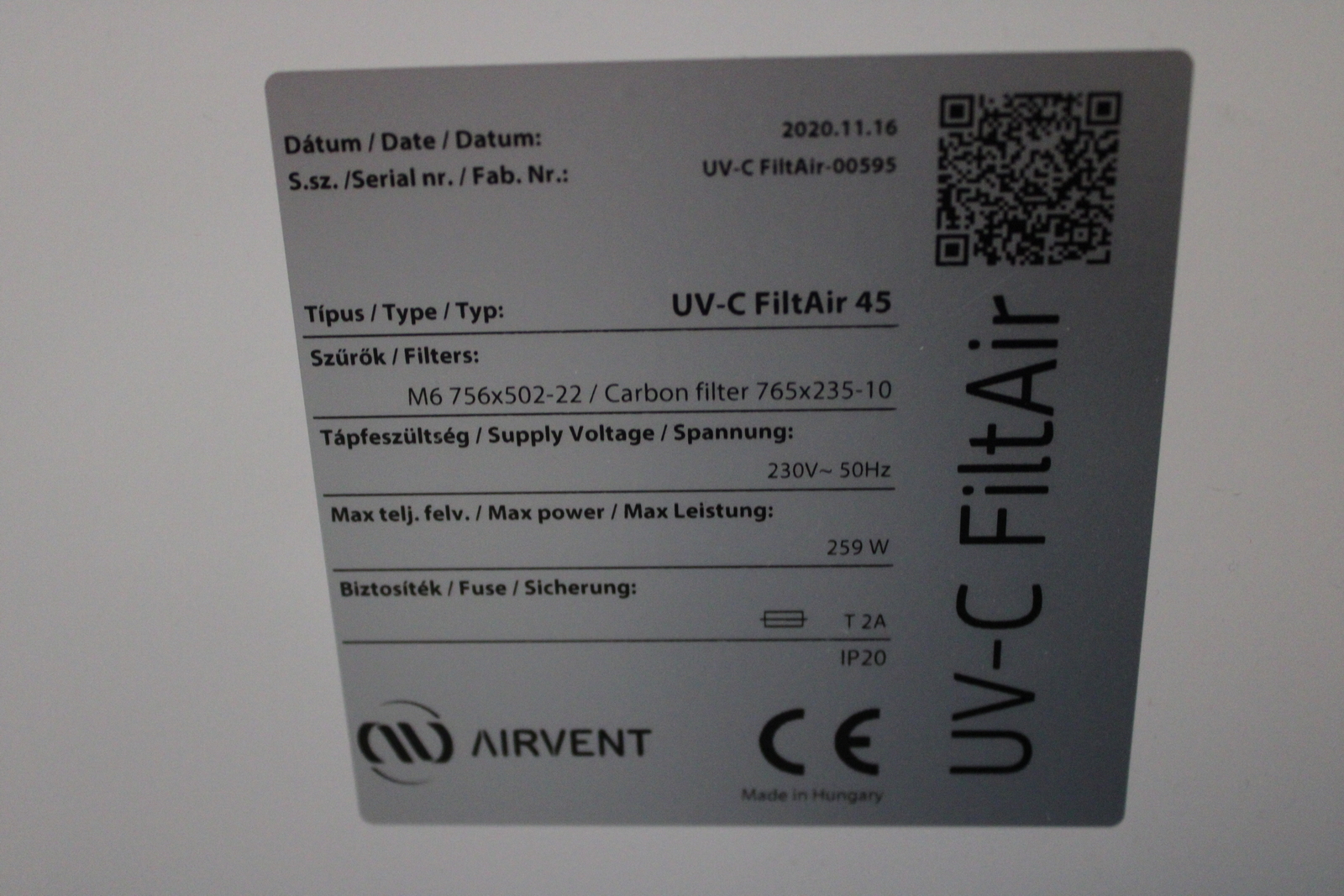 UV-C FiltAir45 légsterilizáló készülék 3