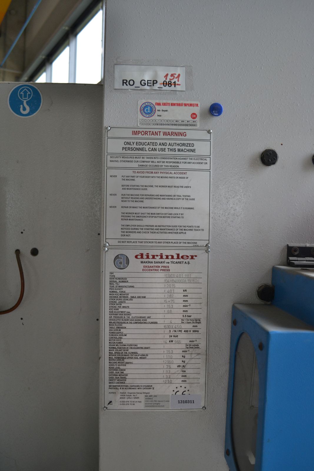 Stancológép, excenter prés 7