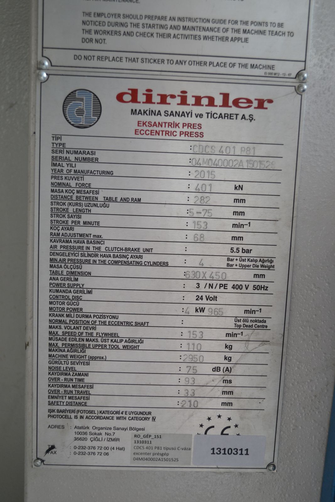 Stancológép, excenter prés 8